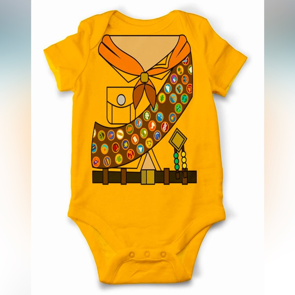 Pixar Up Scout Russell Cosplay Halloween Costume Onesie Bodysuit Size 6 Months